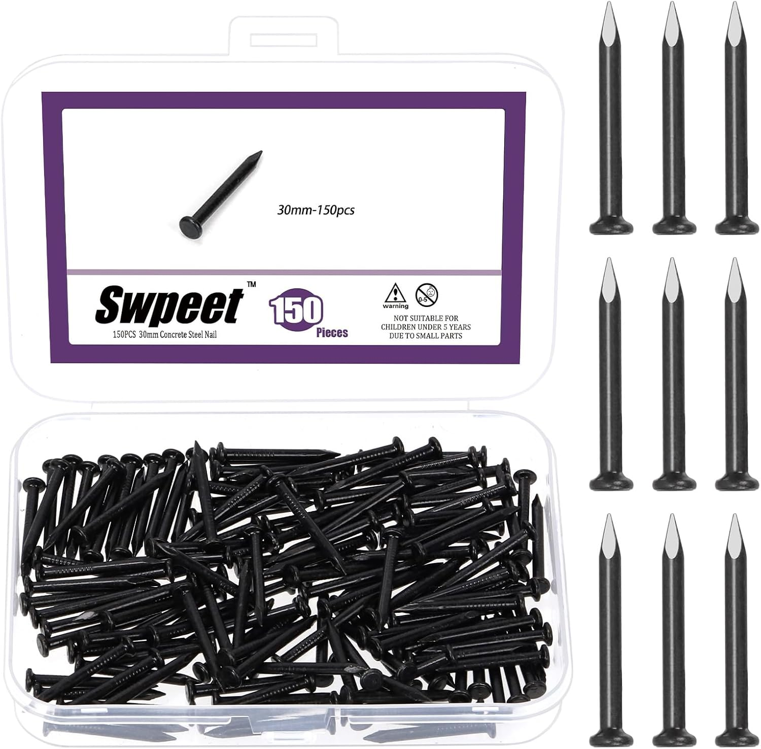 Swpeet 300Pcs 5 Sizes 3/4" 1-1/4" 1-3/5" 2" 2-3/8" Colored Zinc Hardware Nails Assortment Kit，Steel Nail, Galvanized Nails, Small Nails, Finishing Nails, Wall Nails, Wood Nails, Nails for Concrete