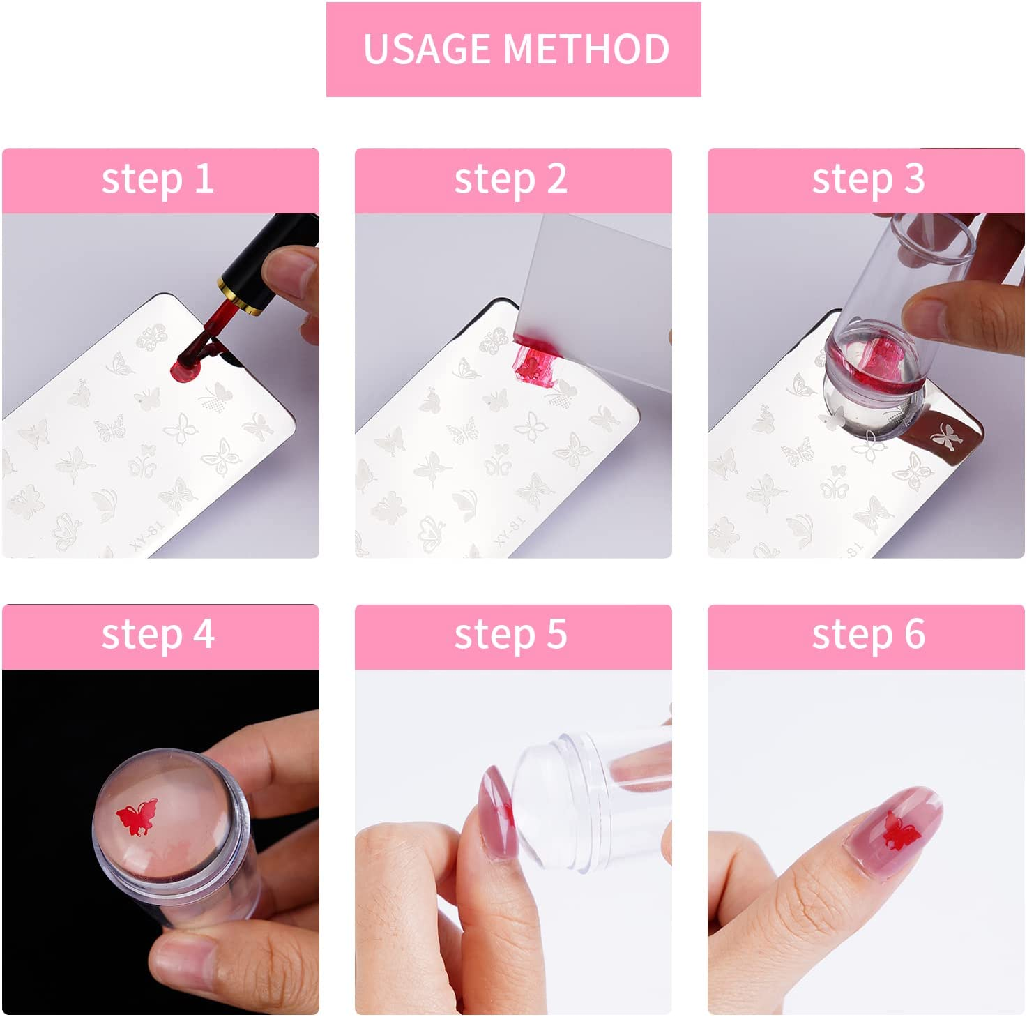 2Pcs Nail Art Stamper Tools Transparent Seal Crystal Silicone Head with Scraper，Diy Manicure Print Tool Nail Art Accessories image number 3