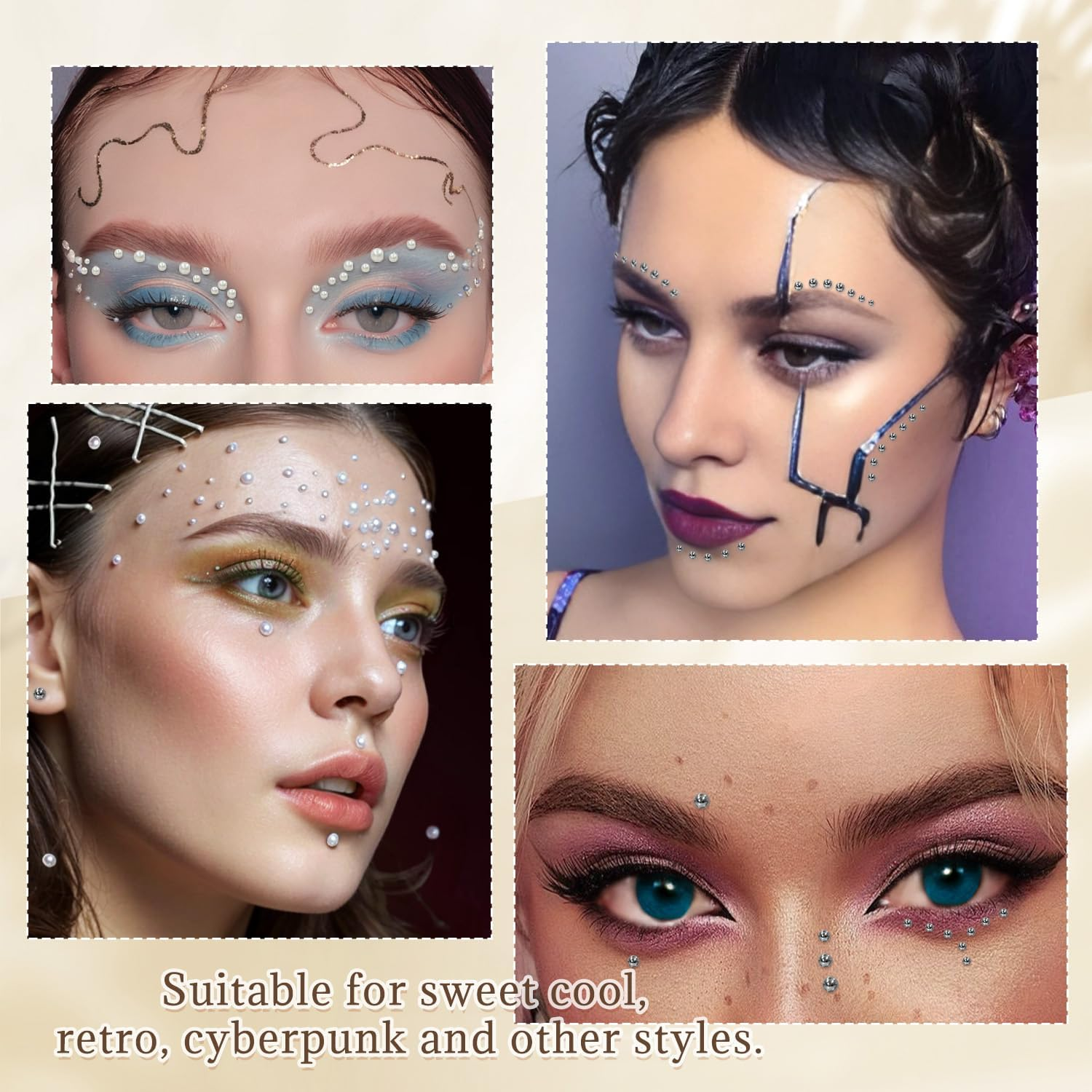 BOROLA 3 Pack Face Gems Rhinestone Stickers Self Adhesive Teardrop, Star & Diamond Shape for Eye Makeup, Face Body Jewels and Nail Art Festival, Stage, Party with Tweezers image number 5