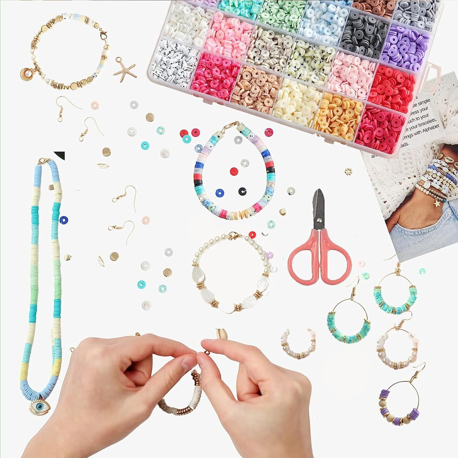 Clay Bead Bracelet Kit,Bead Bracelet Kit,48 Grid Clay Beads with Letter Beads,Colorful Shape and Rich Color,Friendship Bracelet Kit for Adults,Jewelry Making Kit image number 5