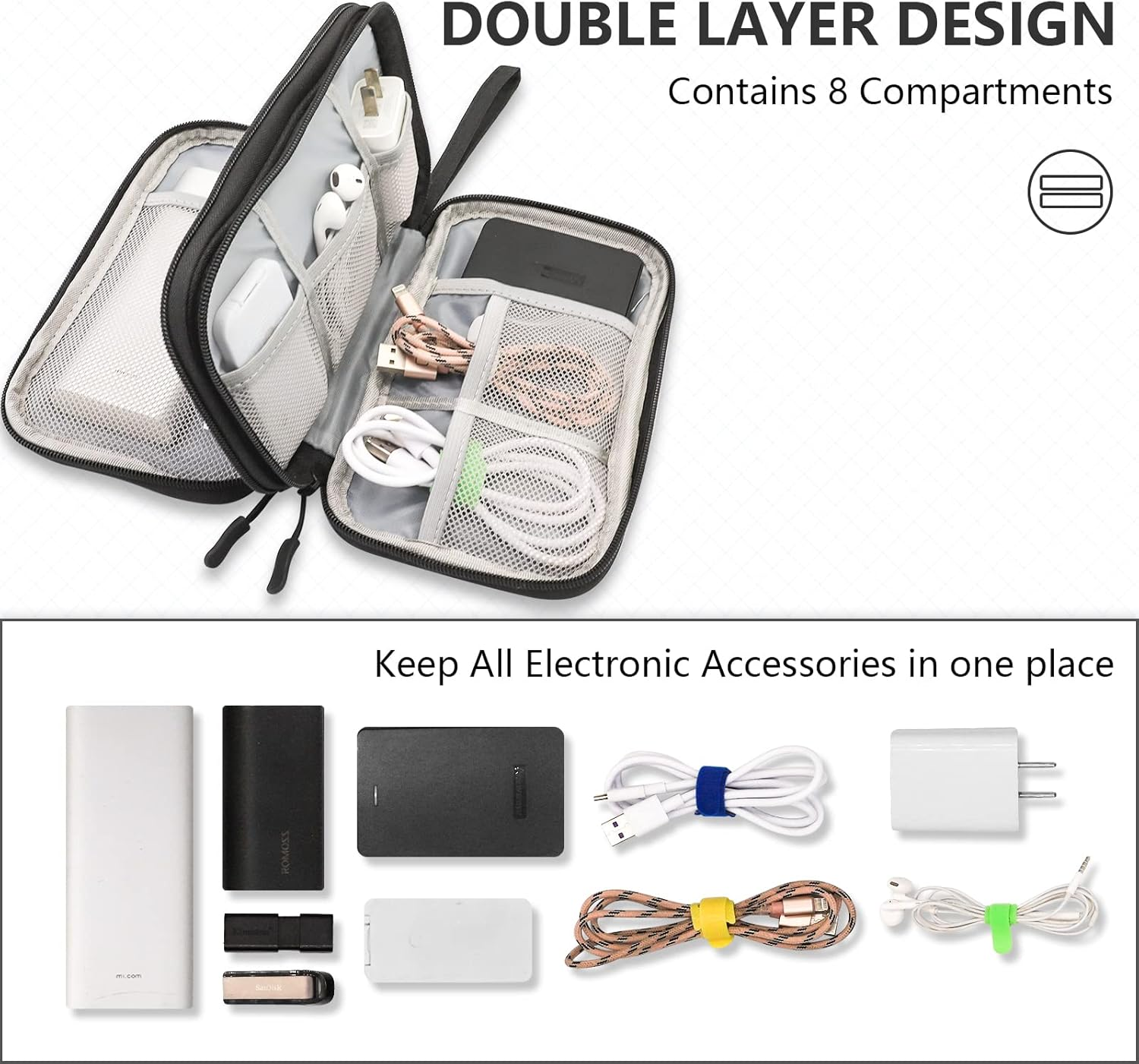Teskyer Cable Organizer Bag, Portable Travel Cord Organizer Case, All in One Waterproof Electronics Accessories Storage Bag for Cables, Chargers, Earphones, Hard Drives, Power Bank, 8.5 X 5 Inch image number 6