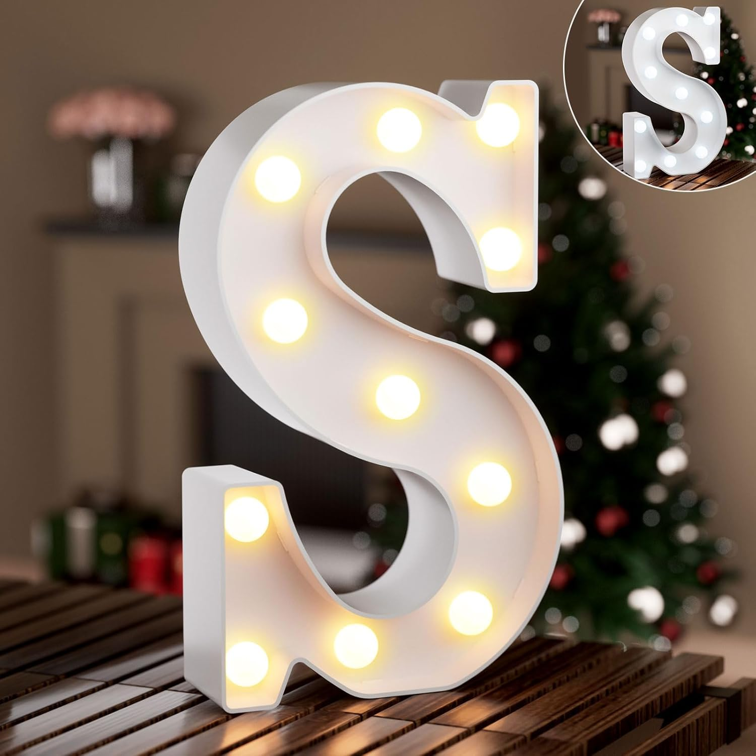 Ledido LED Light up Marquee Letters Sign - Cool & Warm Light up Letters for Birthday Decorations, LED Letter Lights for Proposal Wedding Grad Bar Home Bedroom Table Wall Party Decor, Letter S image number 1