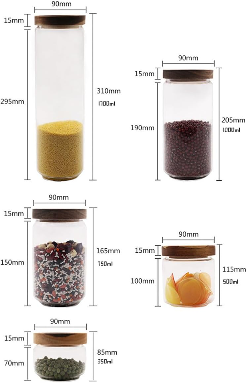 EXAOMBLE High Borosilicate Transparent Glass Spice Storage Jar with Wooden Lid Heat-Resistant Airtight Canister for Tea Coffee Candy Kitchen Food and Grain Organization image number 2