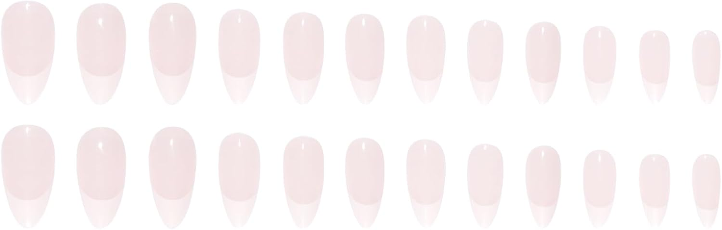 SLSXNL French Tip Press on Nails Almond Pink Stick on Nails Reusable 24Pcs 12 Sizes Fake Nail Art Semi-Transparent