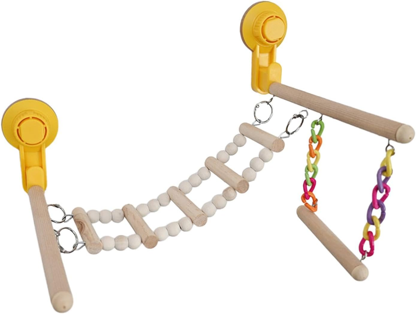 Perfk Suction Cup Wood Perch Toy Activity Center Birdcage Accessories Window and Shower Perch Toys Ladder for Bluebirds Cockatiel image number 1