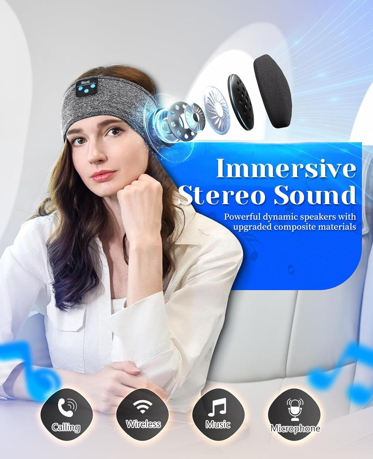 Sleep Headphones -Bluetooth Sleep Mask-Sport Headphones,Long Time Play Headphone Band with Built in Speakers,Perfect for Sleep, Workout, Running, Yoga, Travel,Meditation (Grey) image number 1