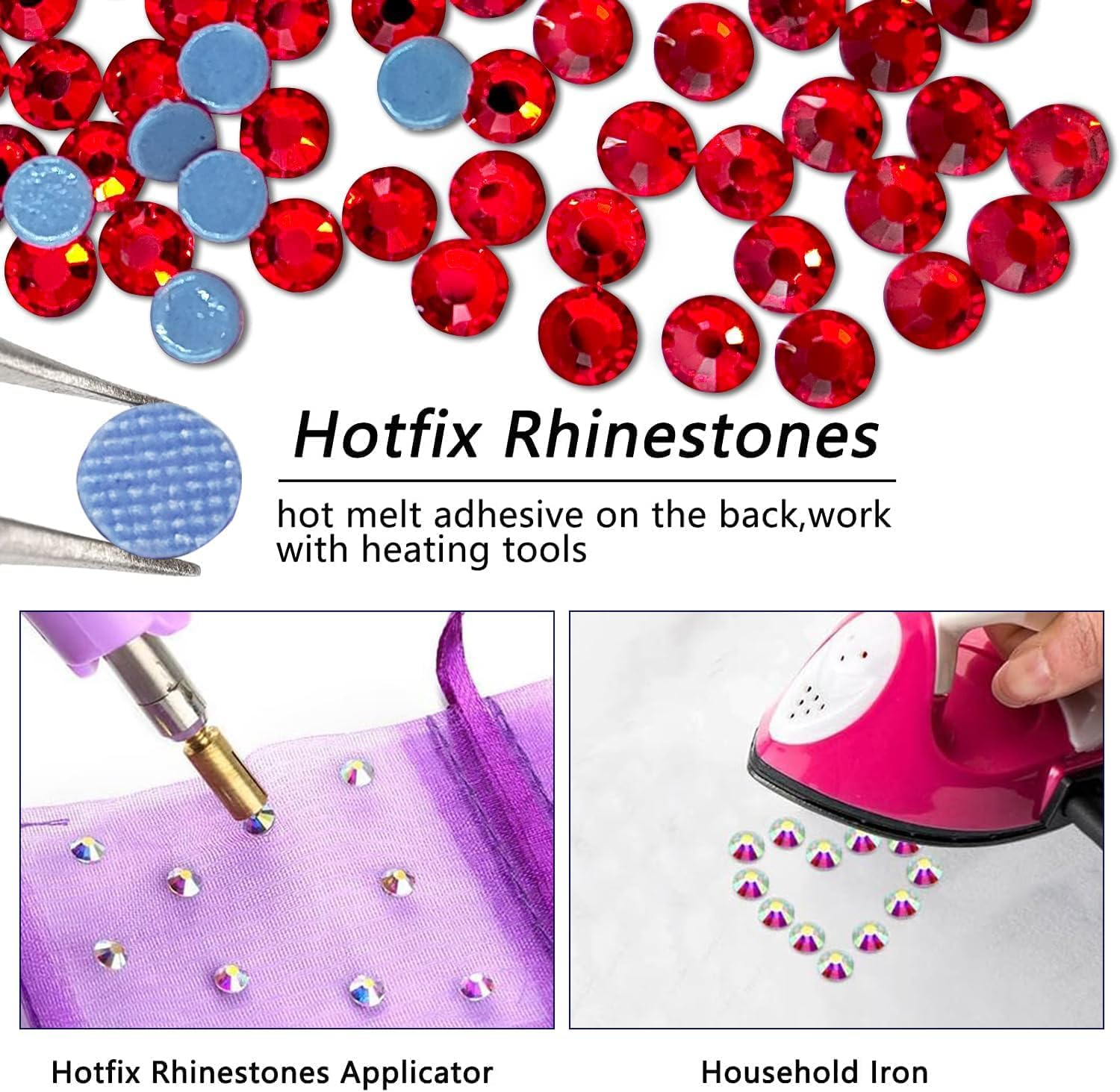 Liliume 5000 X Hotfix Rhinestones 21 Colours 5 Sizes SS6-SS30 Rhinestones for Textiles DIY Crafts (Red) image number 2