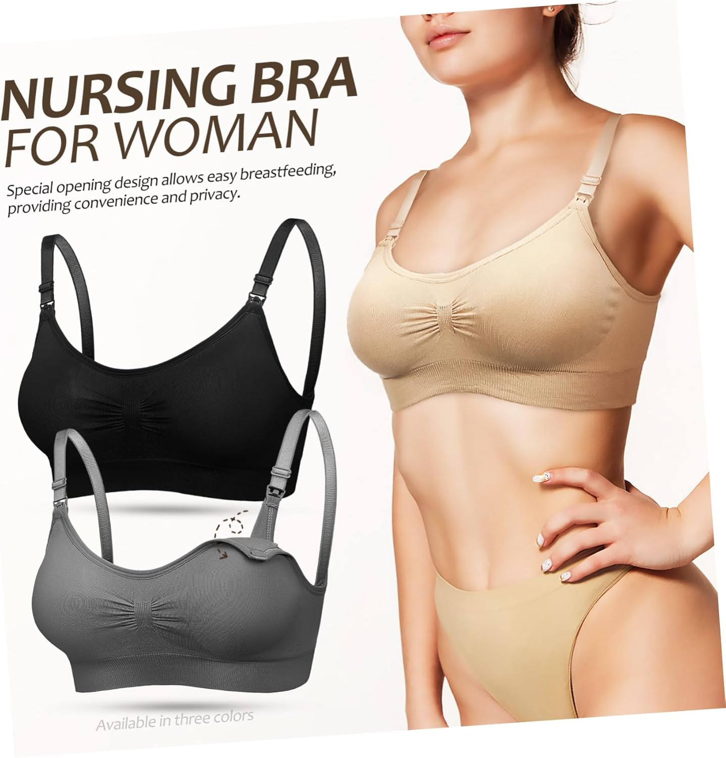 CALLARON 3Pcs Nursing Bras for Breastfeeding Pregnancy Includes Extenders Comfortable Spandex Blend Effortless One Handed Nursing Versatile Stylish Maternity Wear image number 4