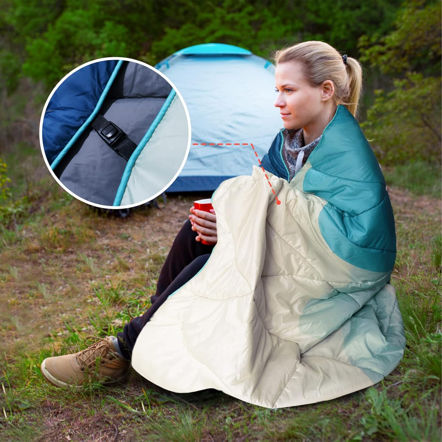 Outdoor Puffy Camping Blanket, Lightweight down Alternative Puffy Printed Camping Large Ultra Warm Hammock Top Quilt Waterproof Blanket for Traveling Picnic Beach Party Cold Weather (Green Mountain)