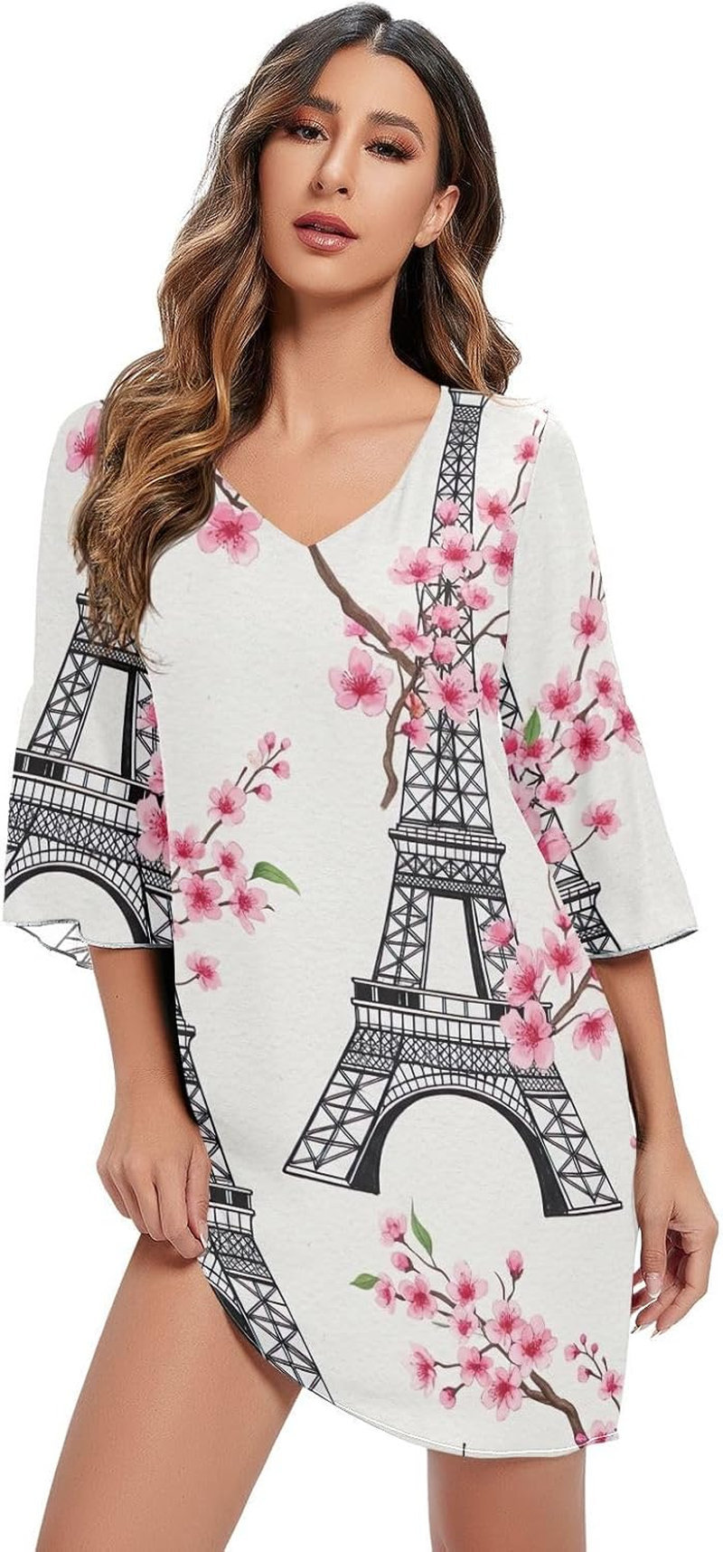 Towers Pink Flowers V Neck Line Dress Printed Line Maternity Dress image number 3