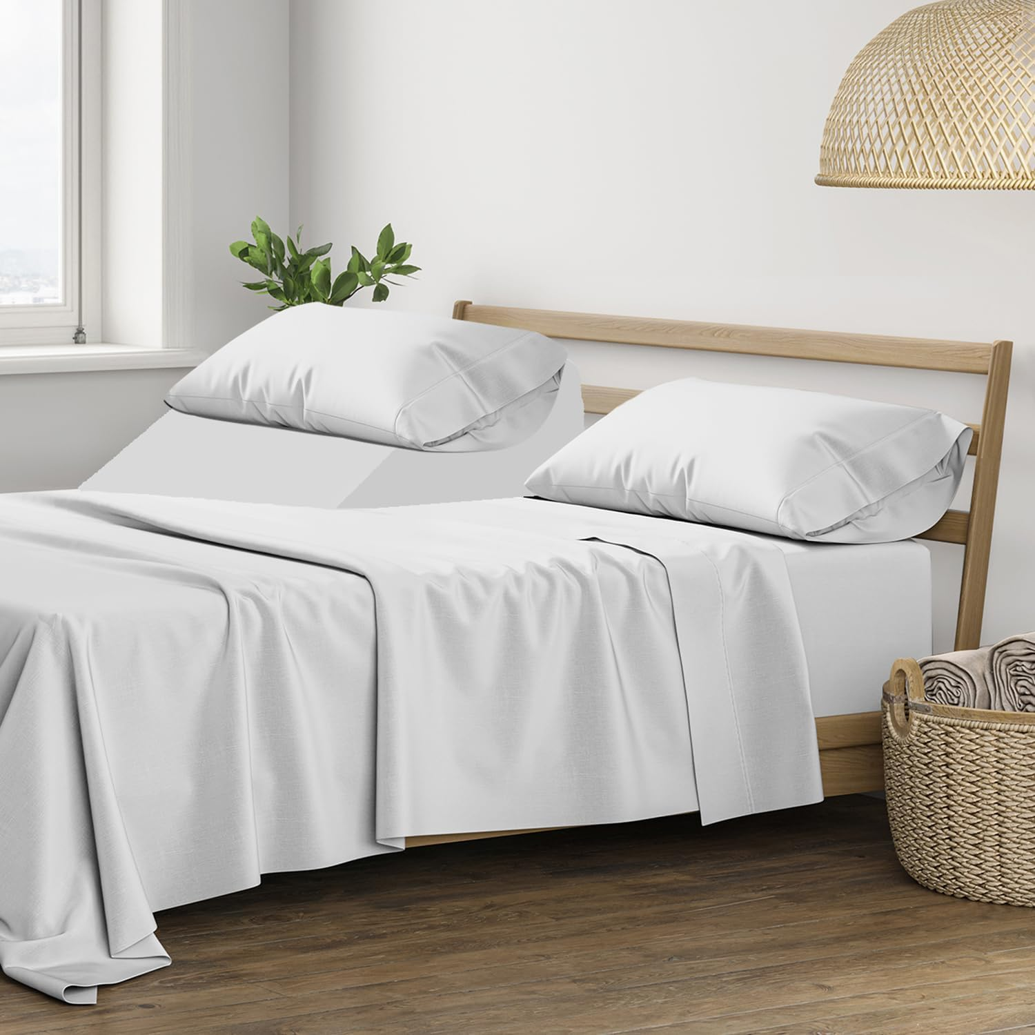 400TC Egyptian Quality 100% Cotton Sheet Set, Split King Size Bedding Set in Silver image number 5