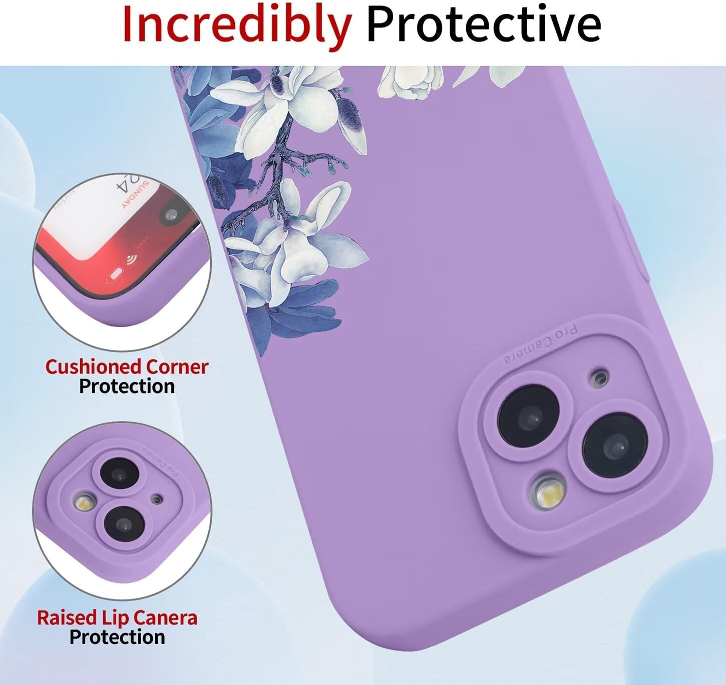 ILING Liquid Silicone Case for Samsung Galaxy A56 5G, Ultra Thin Elegant Flowers and Cute Cartoon Pattern Women'S Mobile Phone Case, Soft TPU Bumper Shockproof Protective Case (Purple Q04) - Black Q08 image number 3