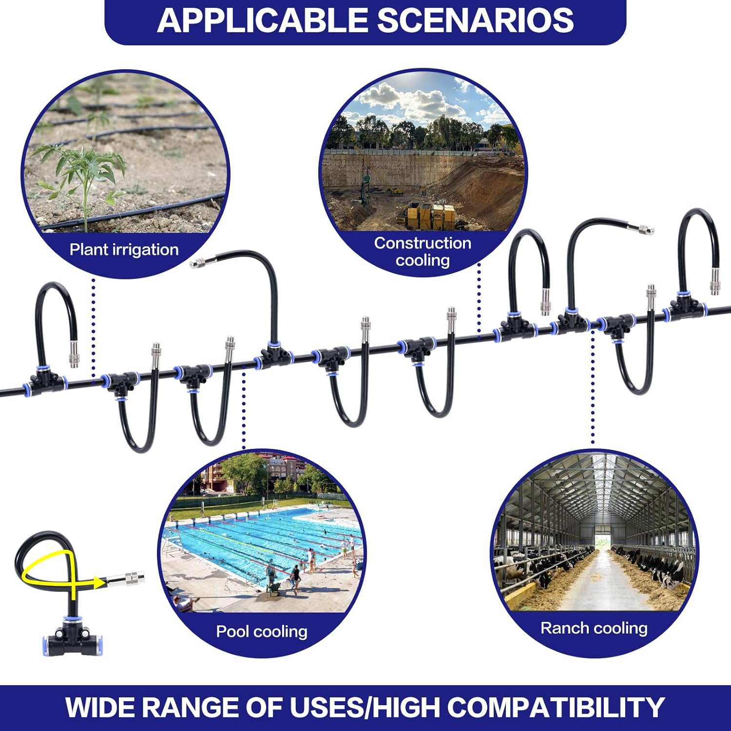 Drip Irrigation Kit, Garden Sprinkler, 49Ft Drip Hose + 15 360&deg; Bendable Brass Spray Nozzles + 1 3/4" Adapter, Irrigation System for Farm Lawn Irrigation, Patio Garden Greenhouse image number 3