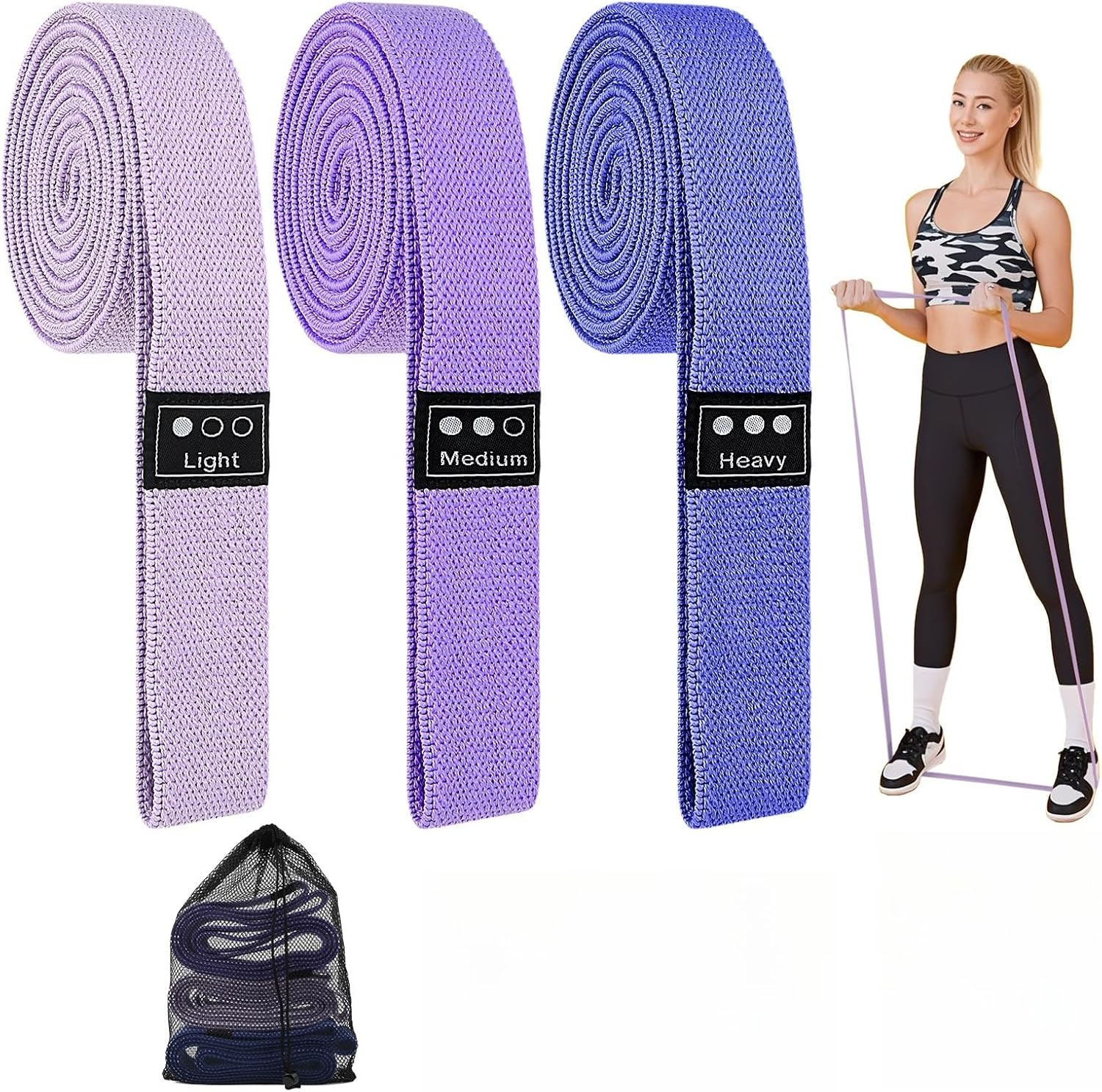 CEILIWEN Resistance Bands Set of 3, Long Fabric Resistance Bands with 3 Resistance Levels for Full Body Workout, Pull up Loop Bands for Women/Men Strength Training, Yoga, Pilate, Fitness image number 3
