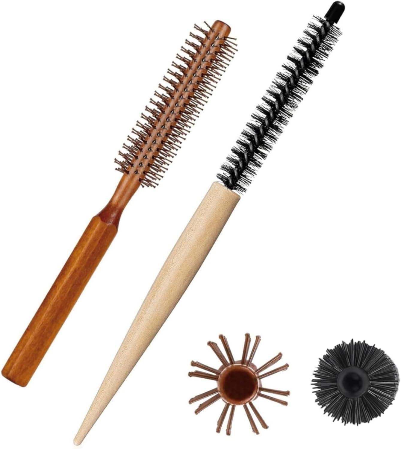 Luojinluoda 2-Pack Small round Hair Brush Set Mini Curl Brushes with Nylon Bristles Curly Hair Brush and Blow Dry Brush 2 in 1 Hair Styling Tools for Thin Hair Short Hair Bangs Blow Drying and Lifting 2 Styles for Women and Men image number 1