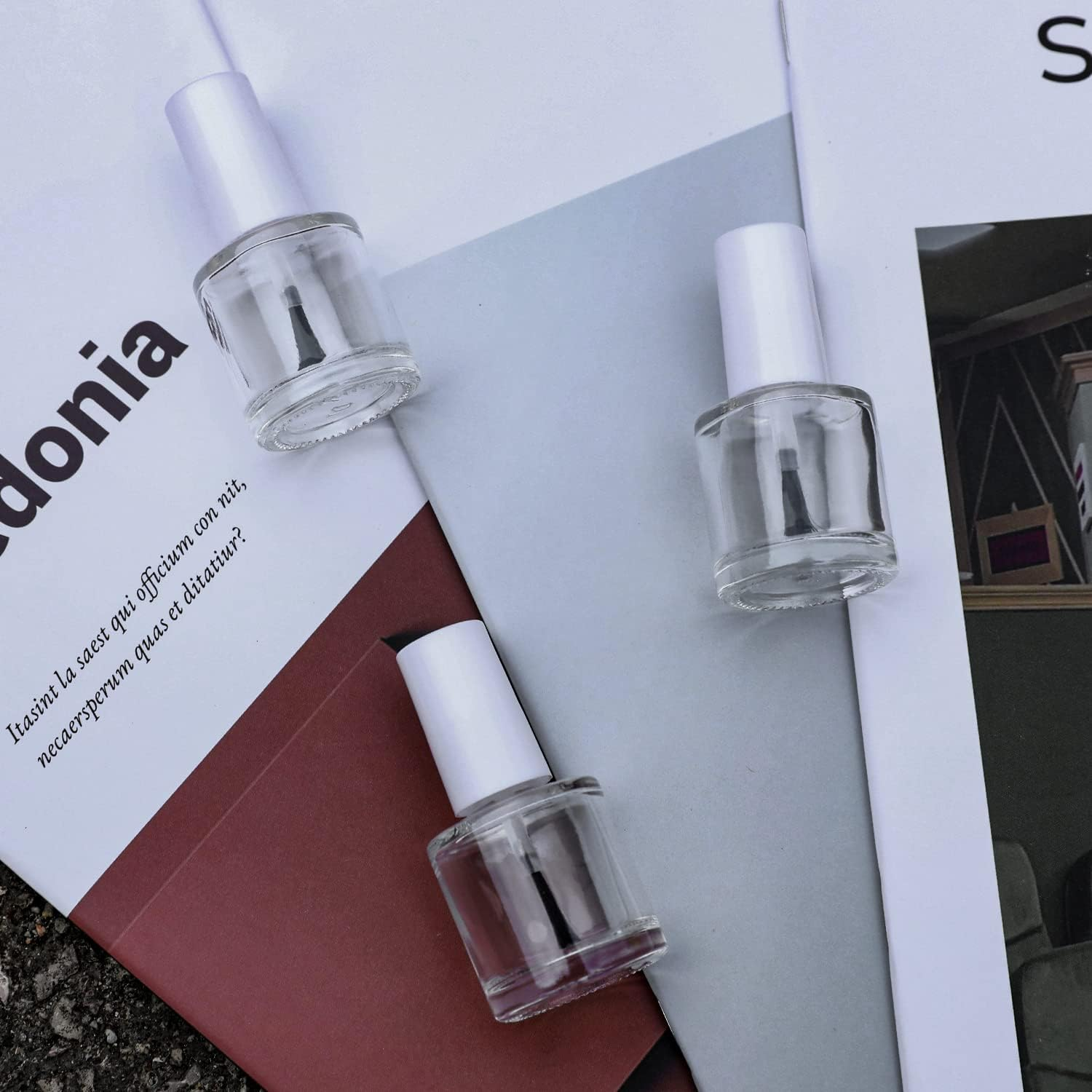 Agidea 20PCS Empty Nail Polish Bottles with Brush White Cap, 10ML Empty Clear Glass Refillable Nail Fingernail Polish Bottles Circle with Mixing Beads & Funnels, 0.35 OZ