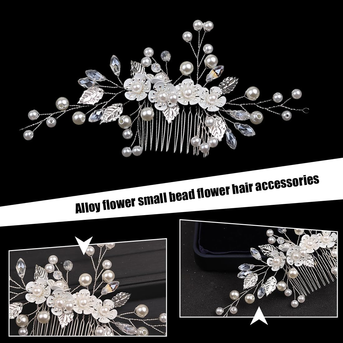 Bridal Wedding Hair Combs Crystal Flower Bridal Headpiece Beads Hair Clips Hair Accessories for Women and Girls Silver image number 5