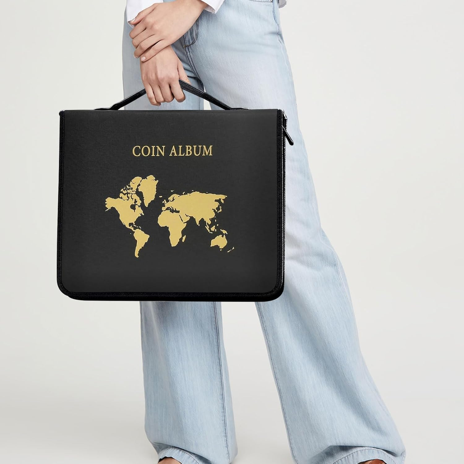 World Map Coin Collection Album for Collectors Holder, Expandable Coin Storage Book with Secure Zipper and Handy Handle Coin Storage Case Box for Coin Collection Holder, 260 Coin & 30 Bill Sleeves image number 6