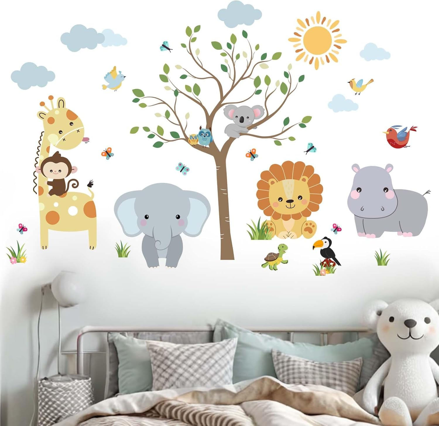 Amimagen Jungle Baby Animals Wall Decals - Elephant Lion Giraffe Hippo Koala Wall Stickers - Nursery Kids Girls Boys Room Daycare Playroom Classroom Wall Decor image number 4