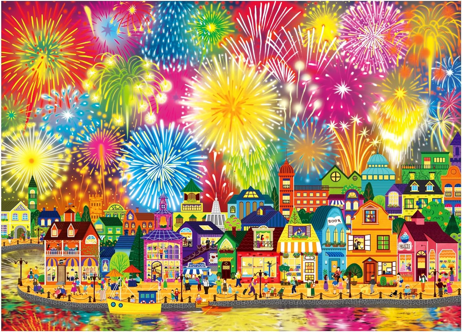 Fireworks Jigsaw Puzzles for Adults 1000 Pieces Fireworks Celebration Puzzles for Decoration Colourful 1000 Pcs Celebration Town Jigsaw Puzzles for Adults, 27.5 X 19.7 Inch image number 4