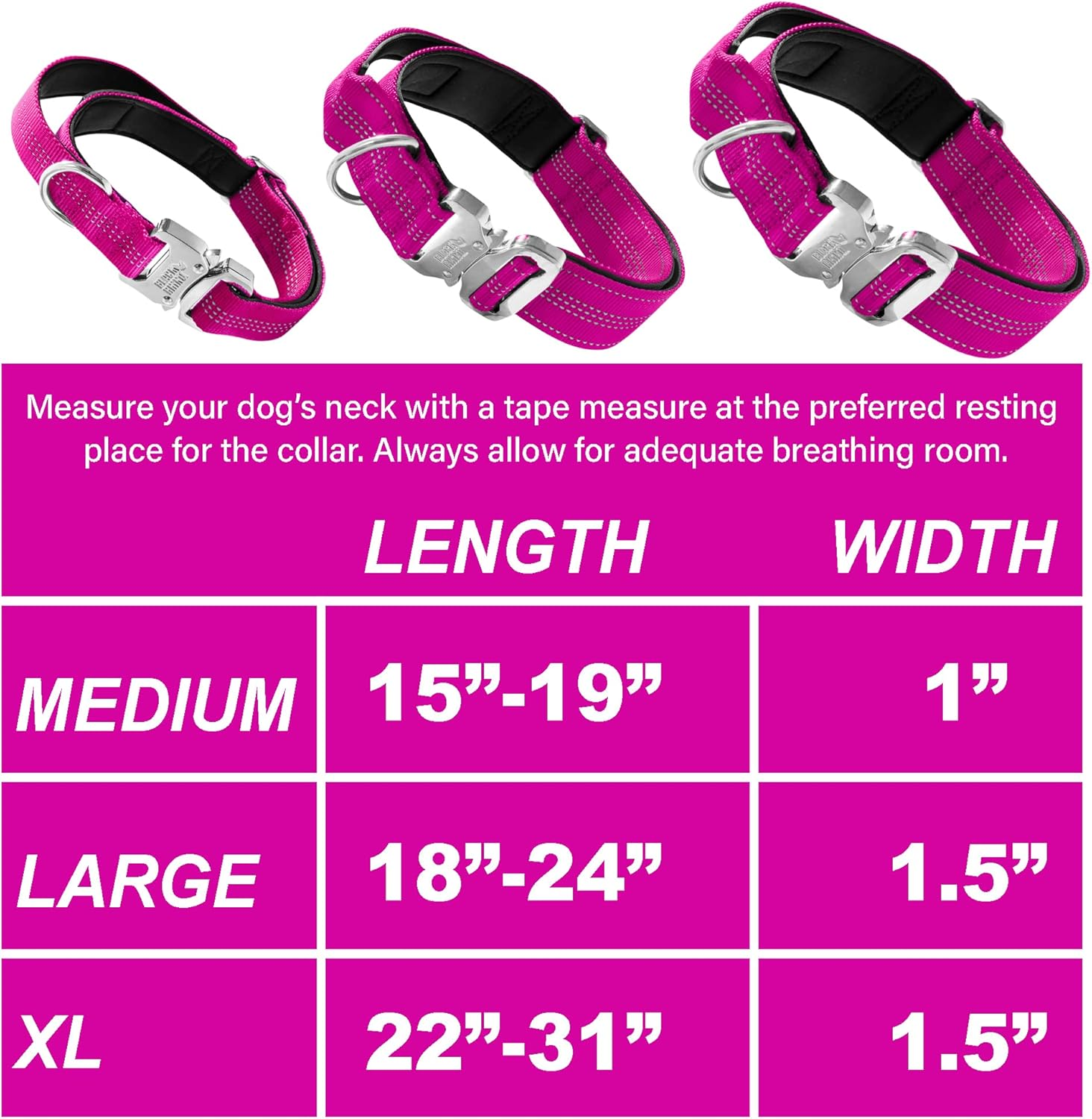 Black Rhino - Tactical Dog Collar Ultra-Soft Neoprene Padded Dog Collars for Medium, Large, XL Dogs | Heavy Duty Metal Buckle | Padded Handle for Dog Training (Large, Pink) image number 4