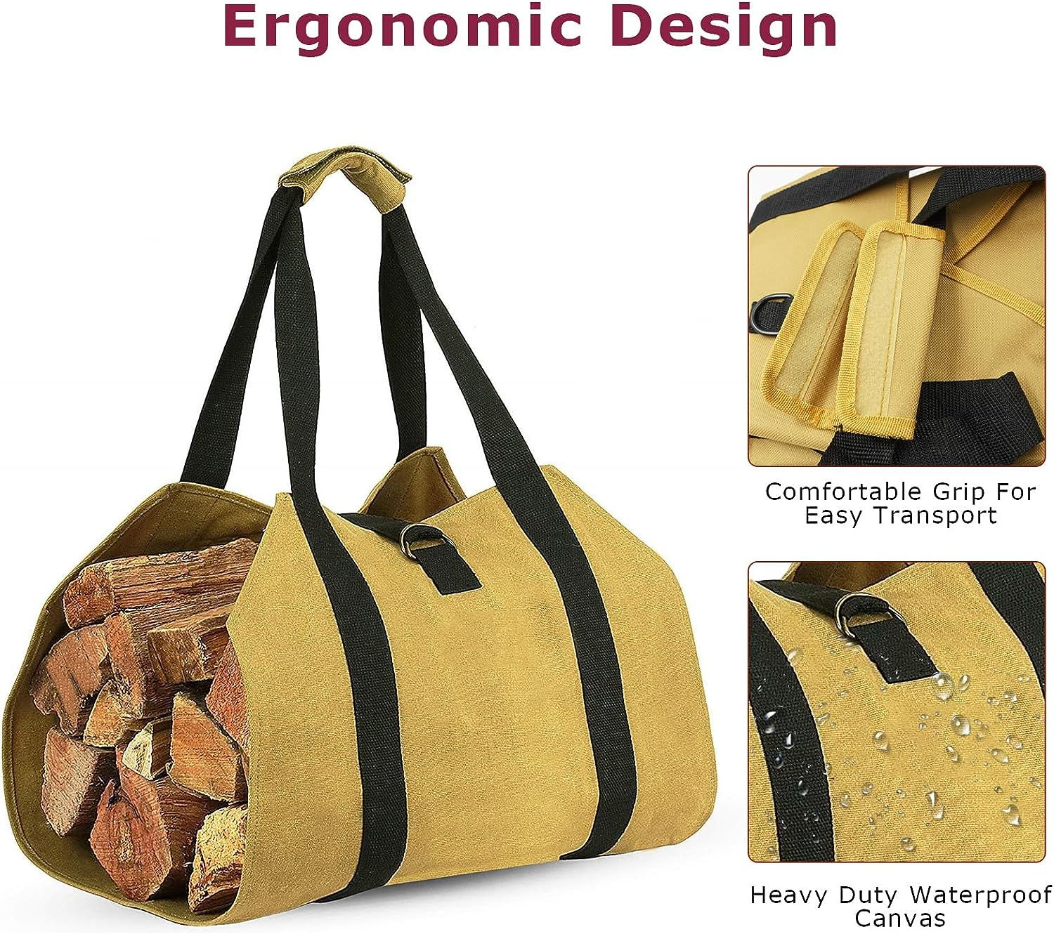Firewood Carrier, Wood Carrying Bag for Firewood, Waterproof Log Tote with Handles, Extra Strong Double Strap Reinforced Log Carrier for Firewood, Hay Hauling for Fireplace or Outdoor Camping image number 4