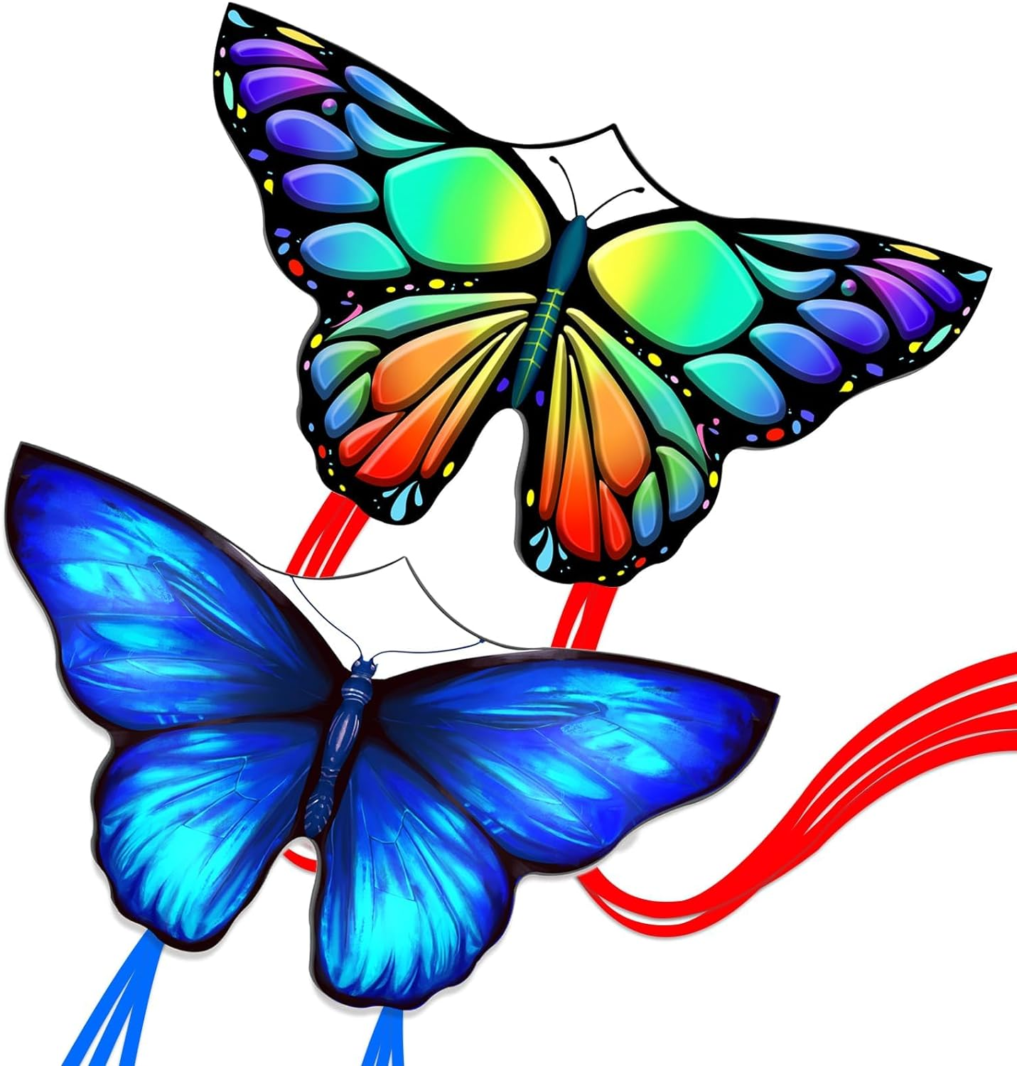 Simxkai Butterfly Kite for Kids & Adults, Easy to Fly Blue Big Kite for Beginners, 300Ft Line Handle Included (1Pack 2Pack) image number 2