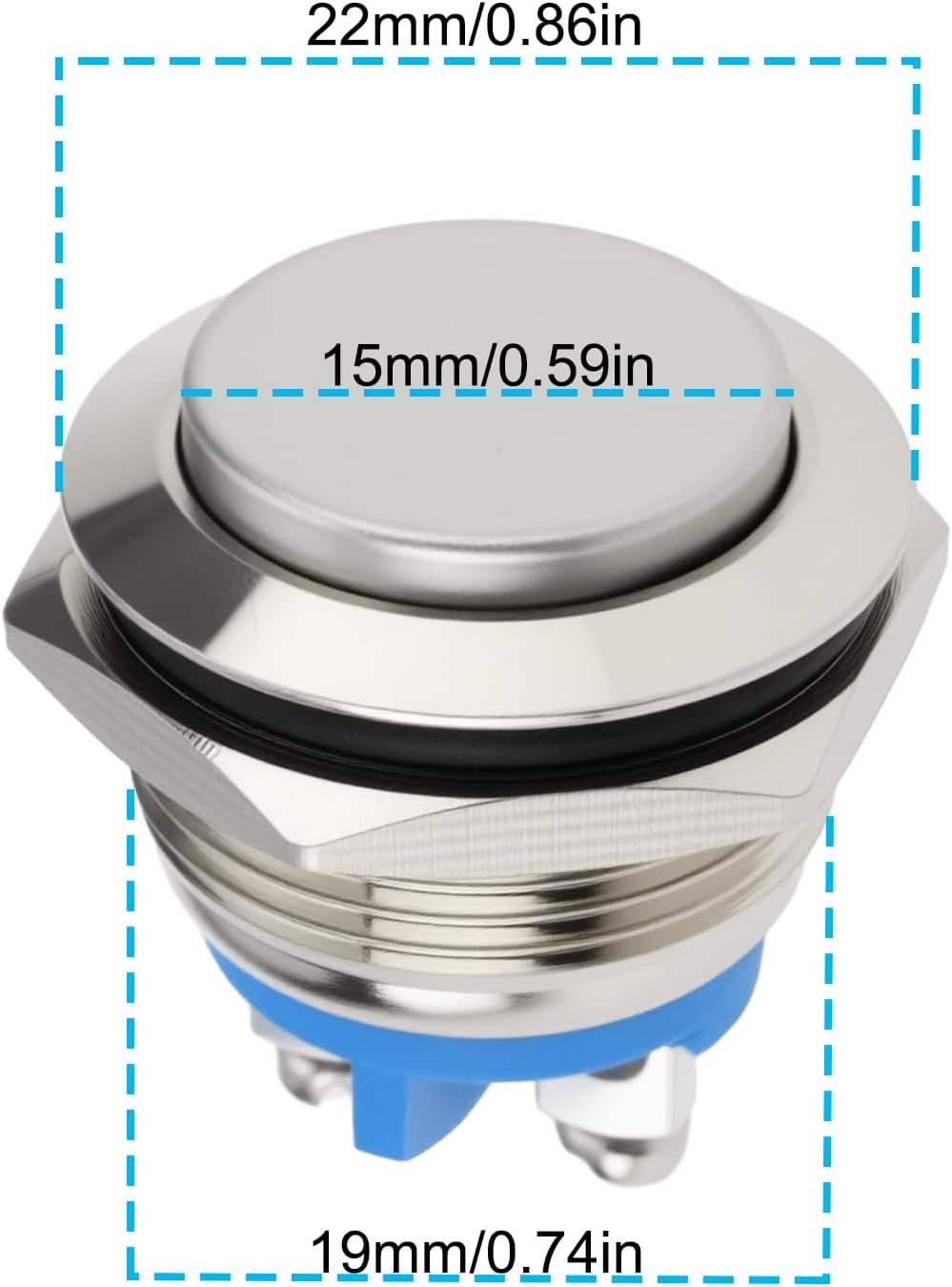 4PCS 19Mm Waterproof Push Button Switch, 250V 5A 1NO SPST, Stainless Steel Momentary Switch image number 3