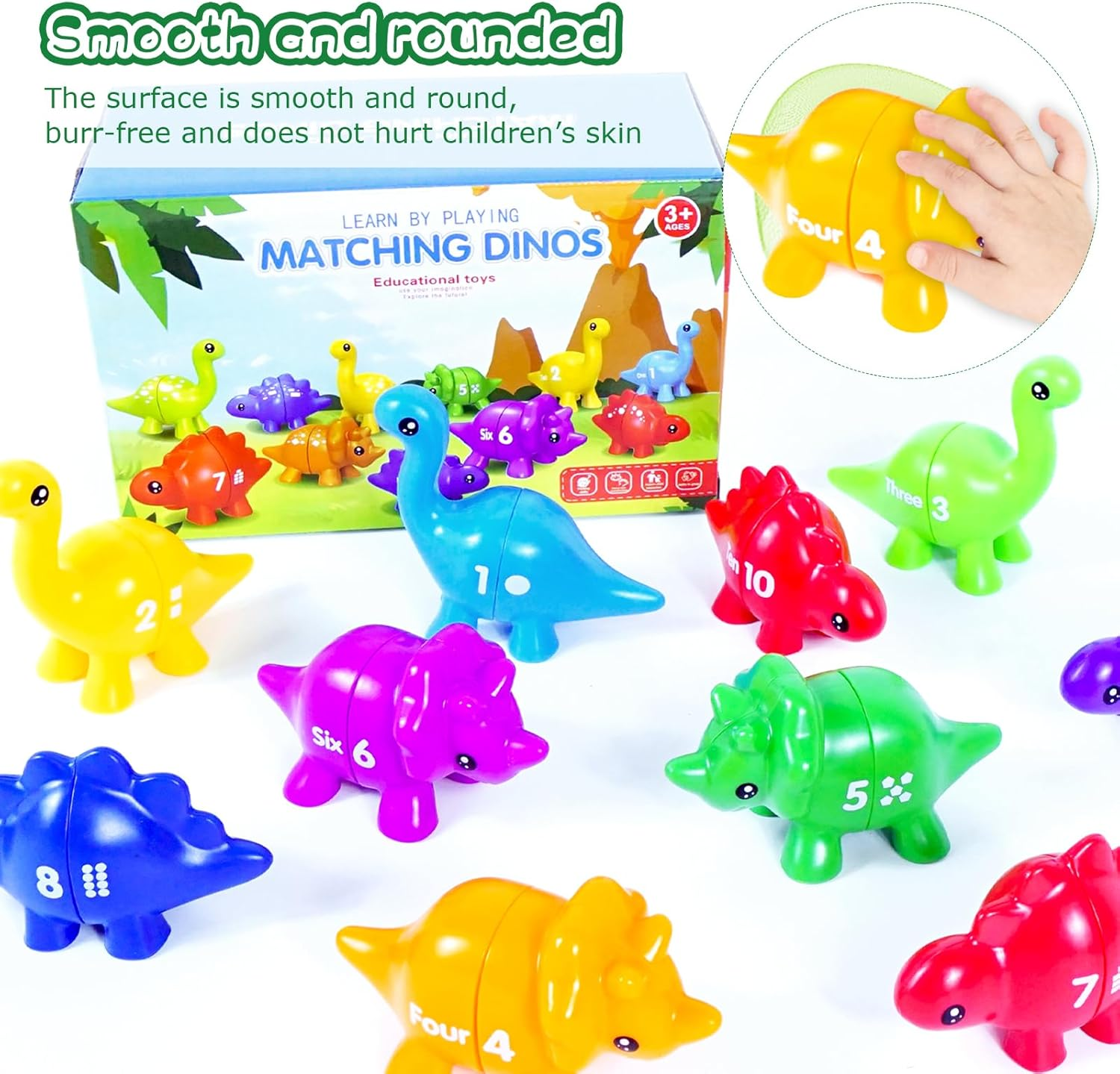Peeokuo Matching Number Counting Dinosaur Toys with Double-Sided 1 to 10 Math Match Preschool Learning Sensory Sorting Educational Montessori Toy Sets Sorting Sensory Toys for Age 3+ Girls