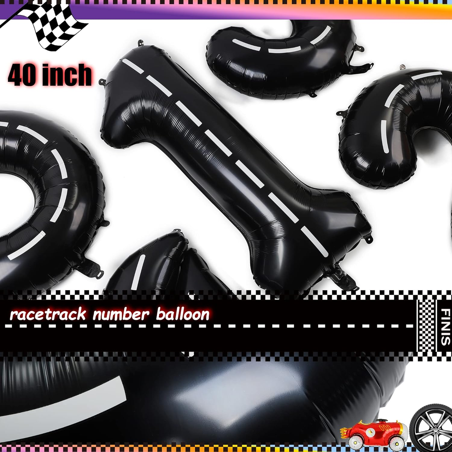 Race Car Birthday Balloons 40 Inch Racetrack Number Balloon 2 Black Boys Two Fast Birthday Race Car Theme Party Decor Supplies 5 Pcs Mylar Balloon