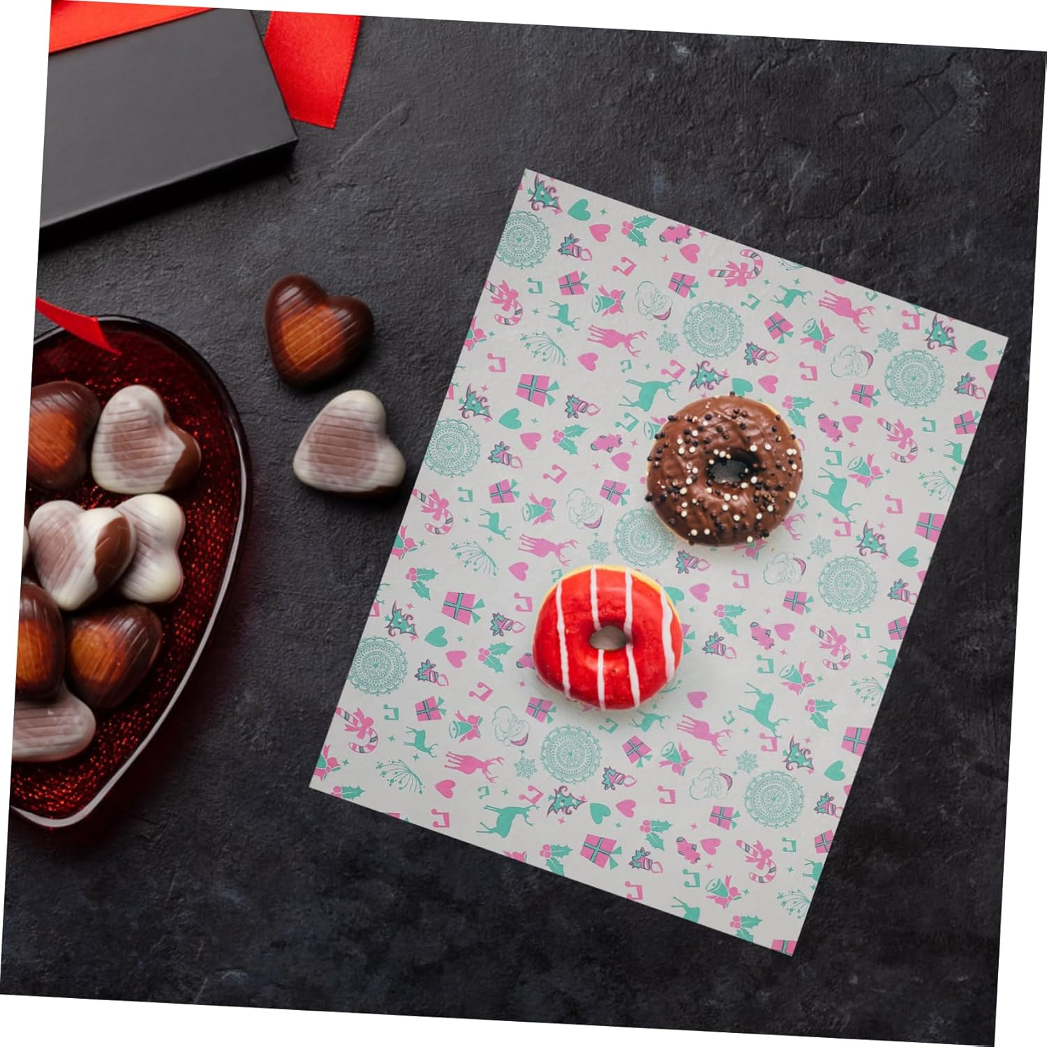 100Pcs Baking Paper Xmas Grease Proof Paper Grease Proof Wrapping Paper Christmas Wrapping Tissue Xmas Design Paper Liners Snacks Paper Christmas Wrapping Paper Wax Paper for Food image number 2