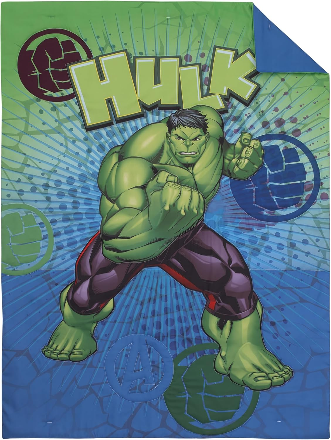 Nojo Marvel the Incredible Hulk Green, and Blue 4 Piece Toddler Bed Set - Comforter, Fitted Bottom Sheet, Flat Top Sheet, and Reversible Pillowcase - Batwheels - Ready To Roll image number 3