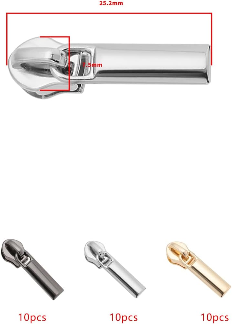 SG Store 30Pcs 3# Zippers Puller Slider Nylon Zipper Pullers Zinc Alloy Zippers Sliders for Clothes, Bags,Wallets and Suitcases Sewing Projects, Gun Black/Silver/Gold image number 2