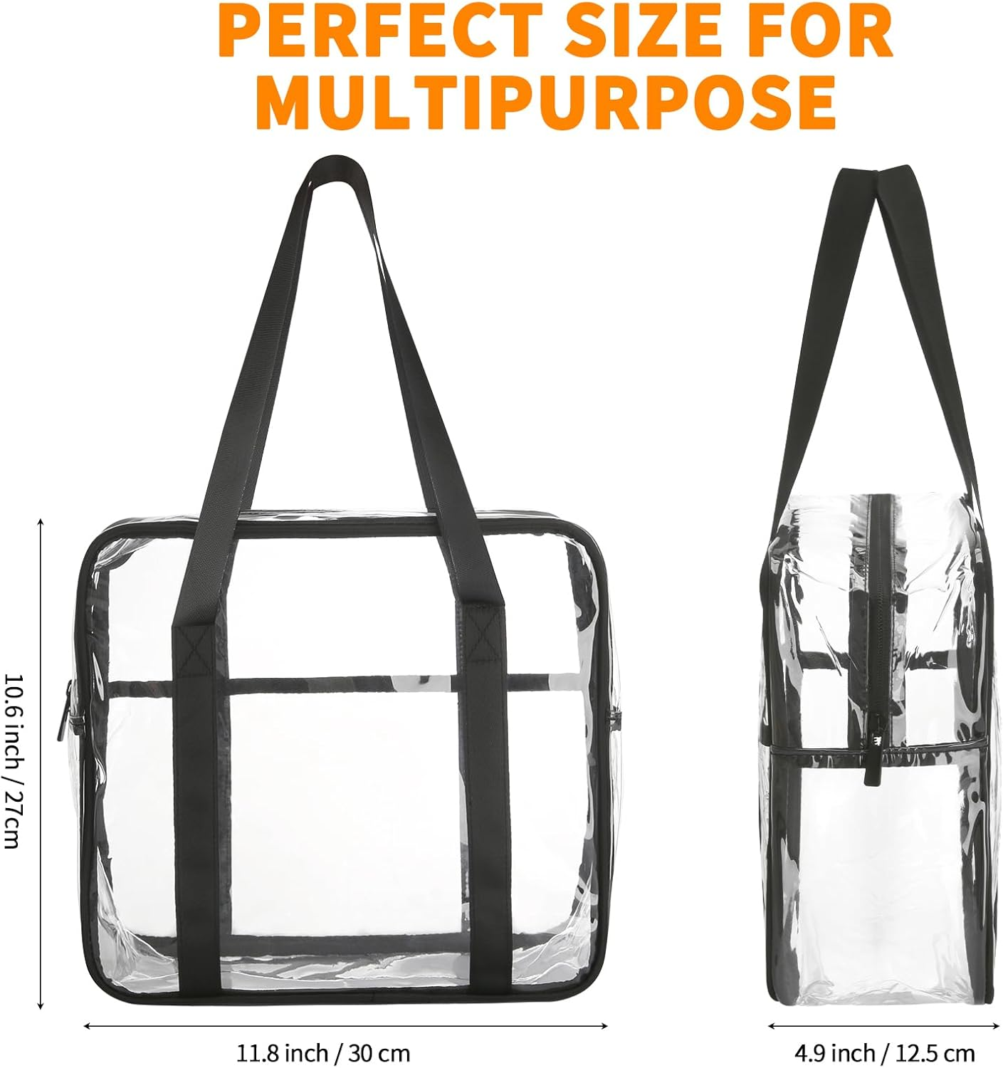 HAOGUAGUA Extra Large Clear Cosmetic Makeup Bag, Transparent PVC Tote Shoulder Bag Stadium Approved, Waterproof Toiletry Carry Pouch Makeup Artist Bag Diaper Bag, Black image number 4