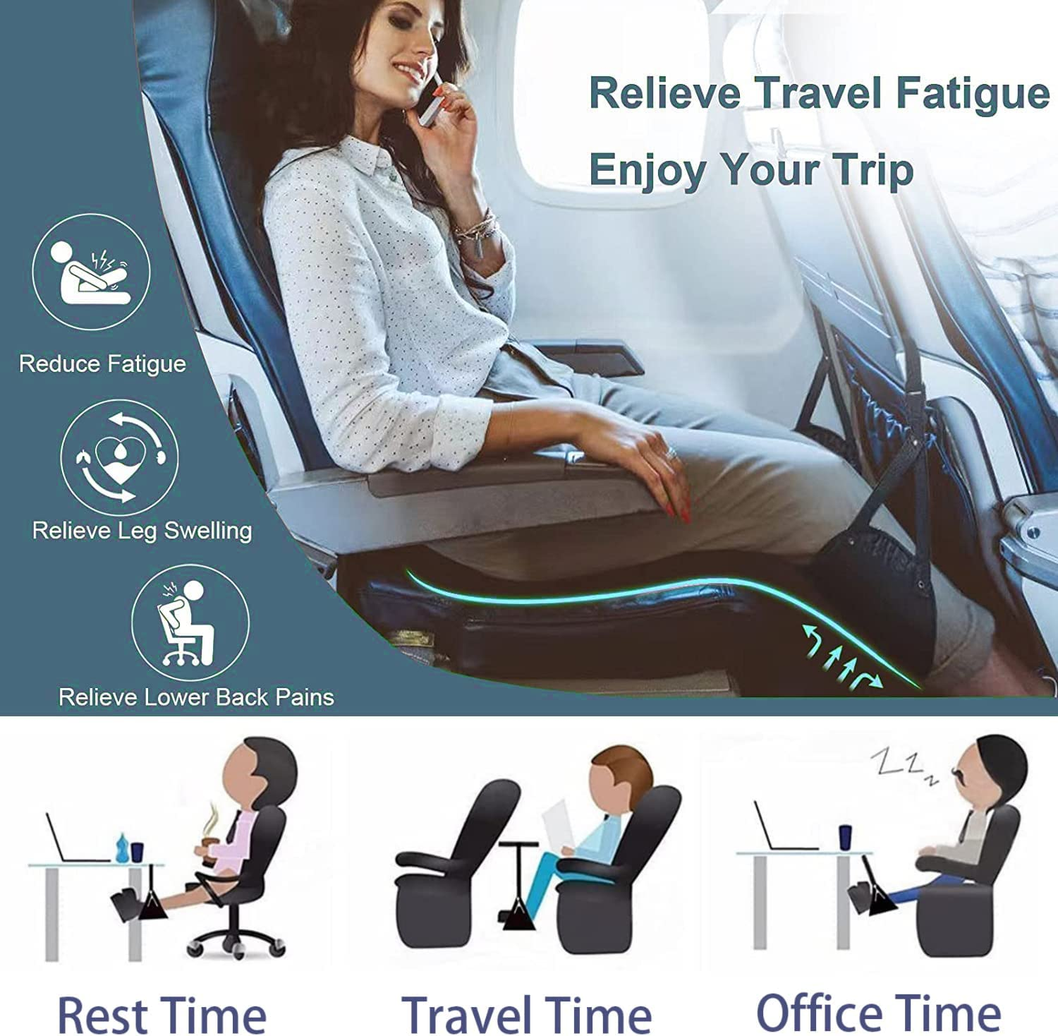 Airplane Footrest - Best Travel Essential, Airplane Travel Accessories, No Clashing Foot Hammock & Portable Plane Leg Rest, Provides Relaxation and Comfortable for Long Flight image number 1