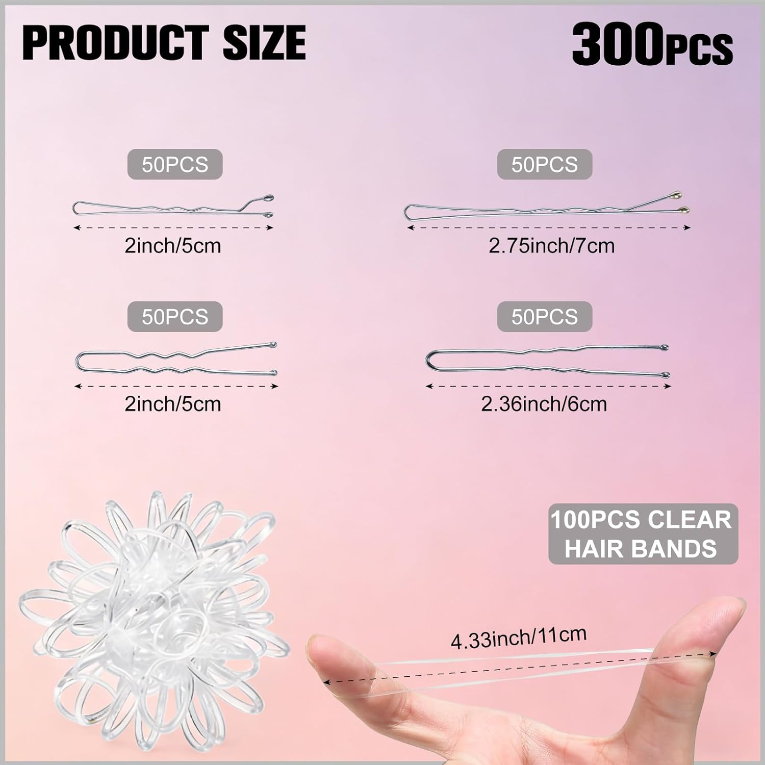 Pack of 200 Hair Pins Bobby Pins Silver Hair Clips Hair Pins for Women Lady Girls Hair Accessories Bun Pins for Hair Accessories with 100 Pieces Invisible Clear Hair Bands (Silver) image number 3