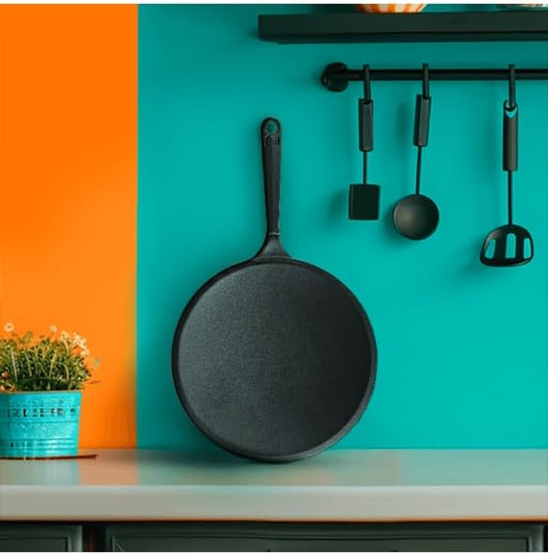 Roca Cast Iron Roti Tawa, Pre-Seasoned High Grade Cast Iron Tava, Crepe Pan