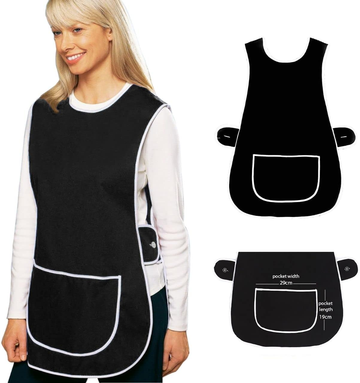 BITALY Universal Ladies Women Black Colour Tabard Apron Overall Kitchen Catering Cleaning Bar Pocket image number 6