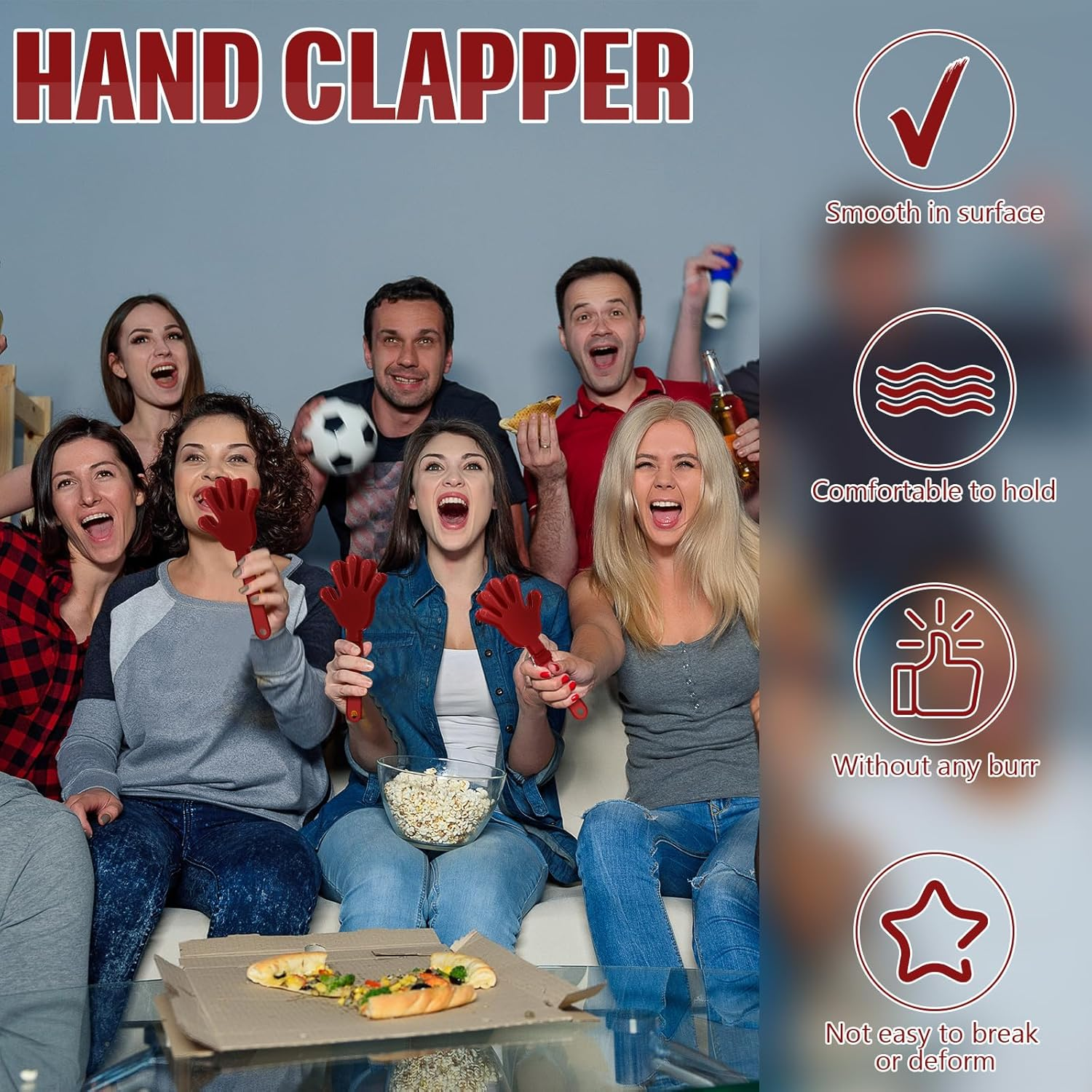 ZCYSRLQIN 24 Pcs Maroon Hand Clappers 7.5 Inch Clappers Noisemakers Noise Makers Party Favors Plastic Clapper Sporting Events Cheers Ball Dance Basketball Football Noisemakers （Maroon） image number 6