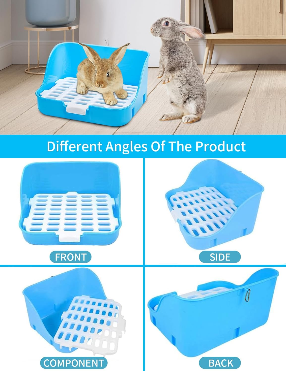 Rabbit Litter Box, Bunny Toilet Box, Large Rabbit Litter Box Trainer, Rectangular Plastic Square Cage Box with Hanging Clip, Bunny Corner Litter Pan Pet Toilet Potty Trainer, Small Animal Toilet (PK)