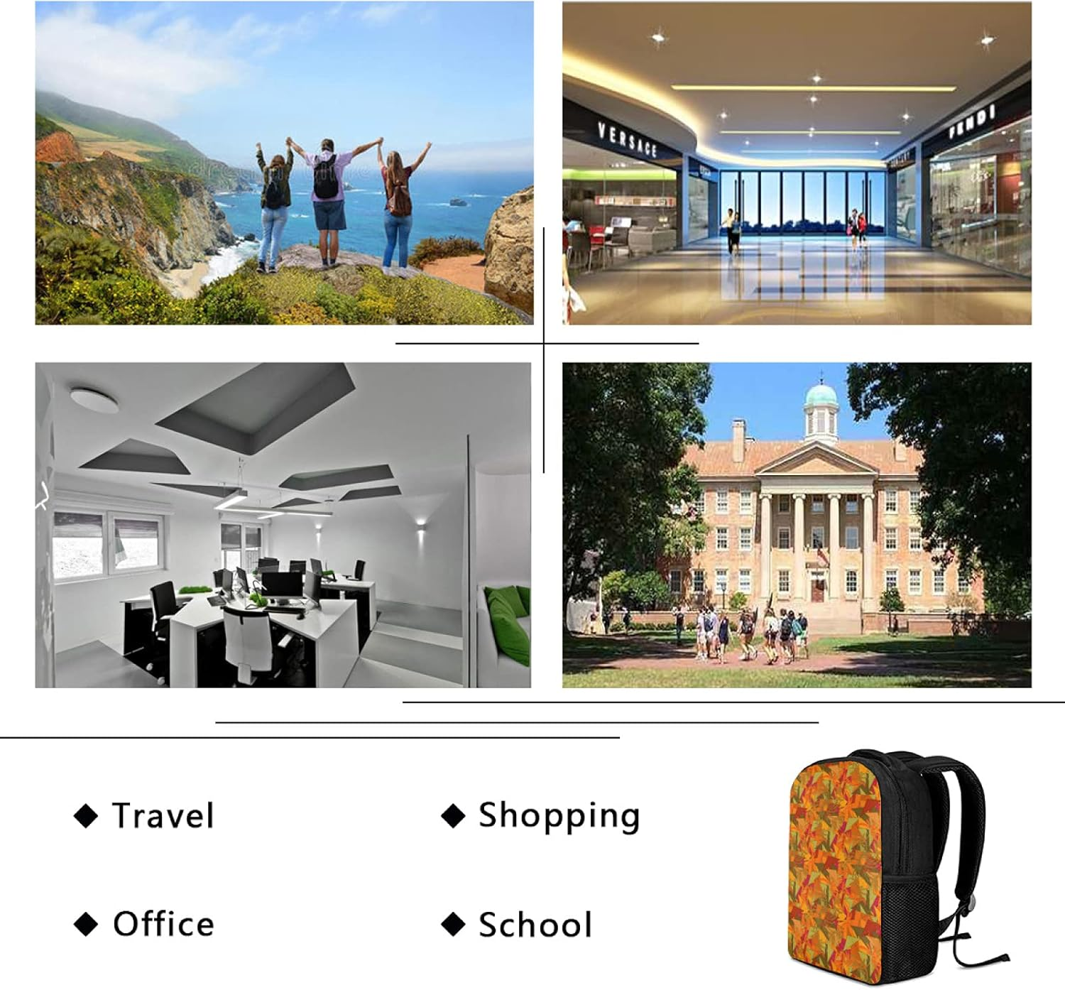 Tropicallife Orange Flower Pattern Backpack for Boys and Girls Water Resistant Preschool Backpack Lightweight Bookbags Camping Travel School Shoulder Bag, Multi image number 4