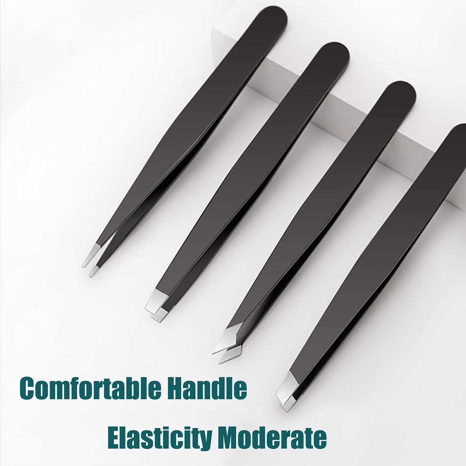 Tweezer Set for Man Women,Precision Tweezers for Facial Hair Eyebrow Chin,4Piece Stainless Steel Tweezers(Black). - Black image number 1