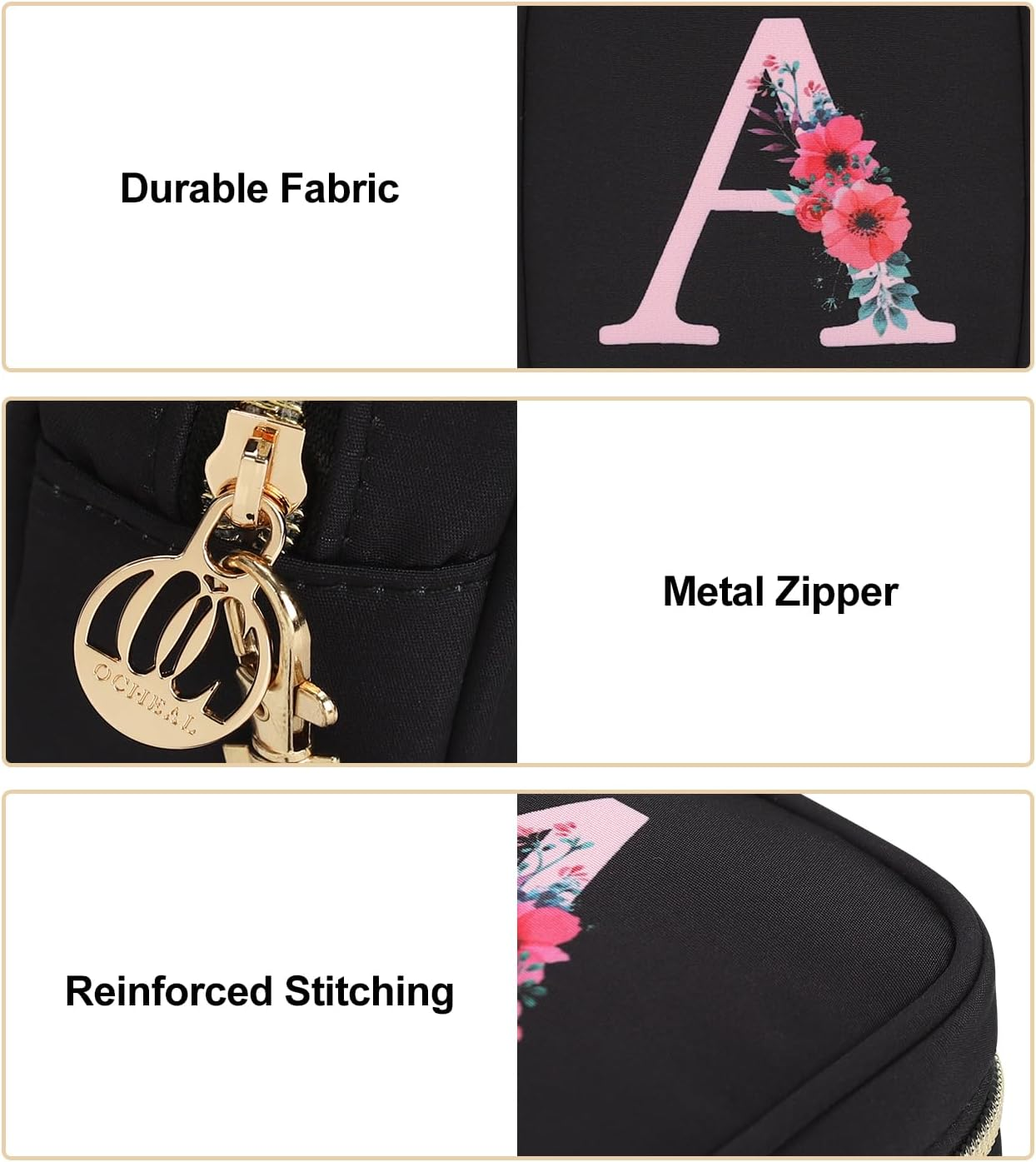 Relavel Initial Small Makeup Bag for Purse, Personalized Gifts for Women Girls Travel Cosmetic Pouch with Card Slot, Mini Lipstick Pouch with Removable Handle, Portable Skincare Bag for Daily, Black O - Black A image number 6