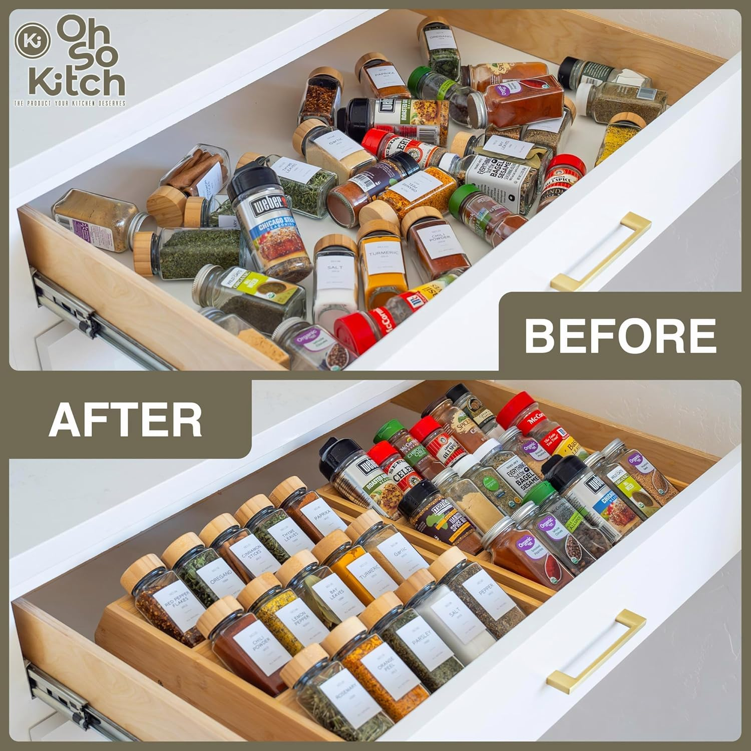 Vellaluna Bamboo Spice Rack, 3-Tier Seasoning Spice Jar Organizer, Wooden Spice Holder, Space Saving Wooden Spice Holder for Kitchen Cabinet Drawers, Countertop, Pantry image number 6