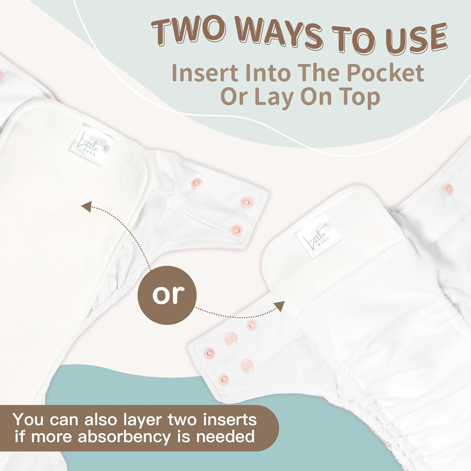 Little Bobo 8-Pack Eco Bamboo Cotton Cloth Nappy Inserts Set with Storage Bag | Reusable Ultra-Absorbent Booster Soaker Liner Pads | Gentle on Sensitive Skin | Nappy Rash Prevention for Newborns | Leak Protection & Day-Night Use (Bamboo Cotton Inserts) image number 6