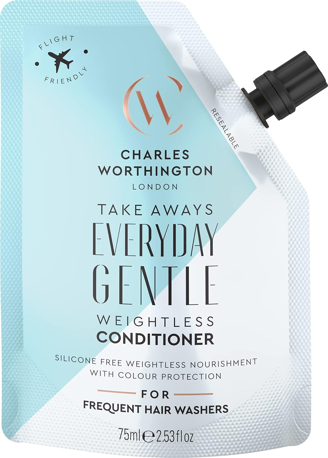 Charles Worthington Everyday Gentle Weightless Conditioner Takeaway, Travel Size, Nourish and Protect, Salon Conditioner for Everyday Use, 75Ml image number 3