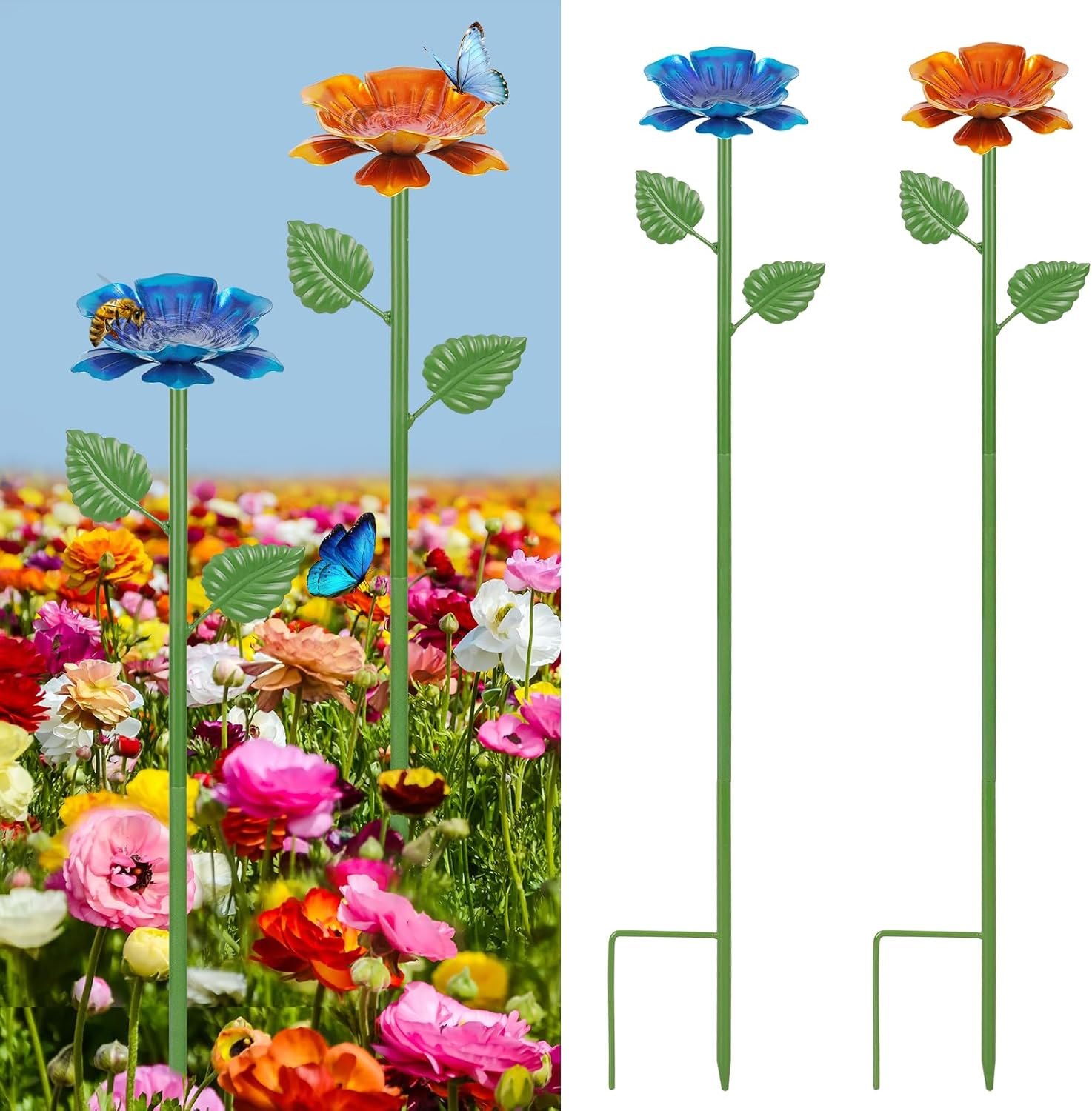 Bee Watering Station for Garden, 4 Pack Metal Bee Water Feeder for Outdoor Yard Patio Decor, Butterfly Watering Station Bee Bath Bowl for Garden (Blue,Yellow,Red,Green)