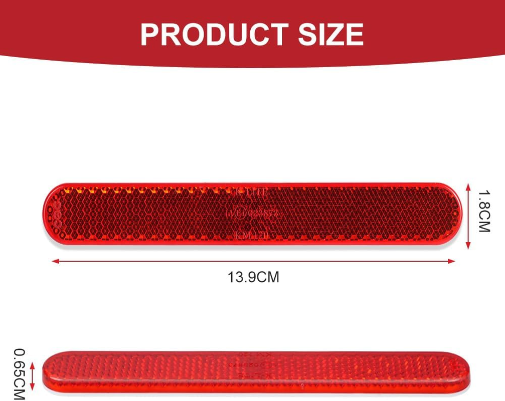 2Pcs Motorcycle Reflectors, Stick-On Rectangular Safety Reflector, Strong Reflective Ability Red Light Reflectors, Red Safety Warning Reflector for Trucks Bicycle Trailers Gate Posts, 13.9Cm - Screw 4Pcs image number 3