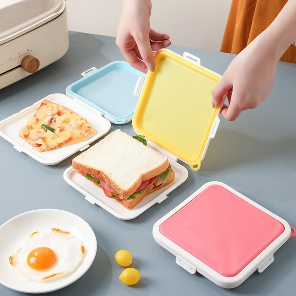 Silicone Sandwich Storage Box, 1Pc Silicone Sandwich Storage Box, Silicone Sandwich Container for Lunch Box, Sandwich Toast Case, Portable Bread Box Sandwich Container (Pink) image number 3