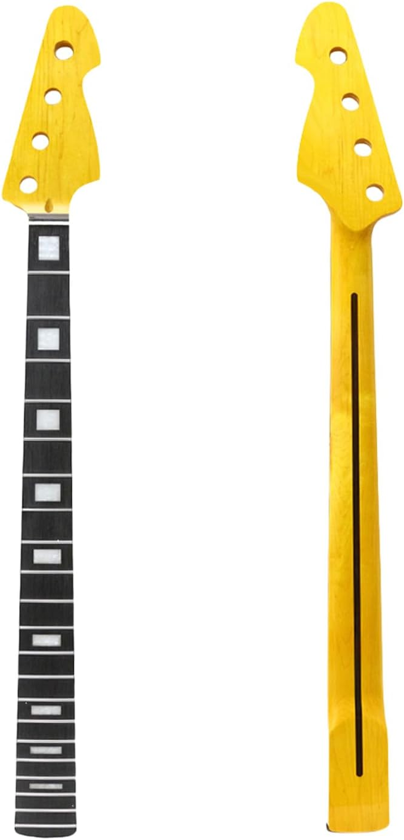 WUQIMUSC Bass Guitar Neck Replacement - 34" Scale, 21 Fret, Maple Fretboard - Fits J Bass Style(38Mm Nut), Block Inlays, Yellow Gloss Finish image number 4